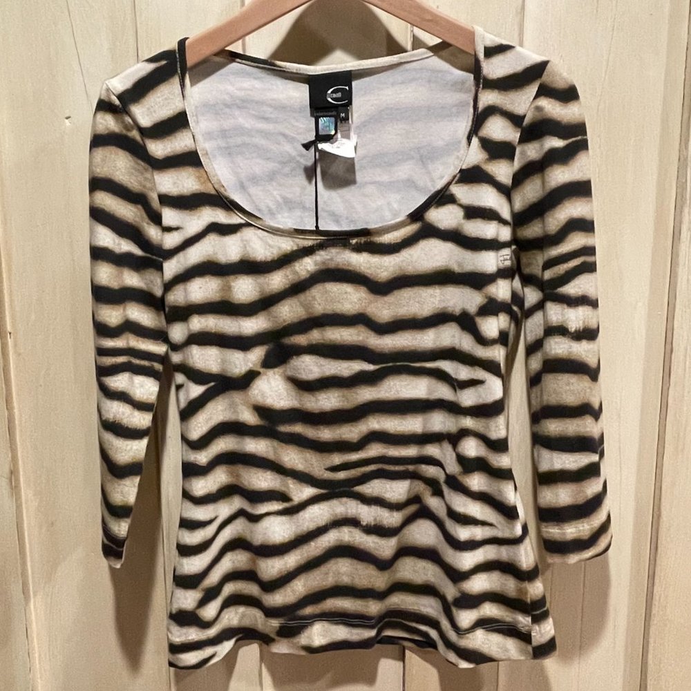 Roberto Cavalli Zebra Print Top - Black and Cream